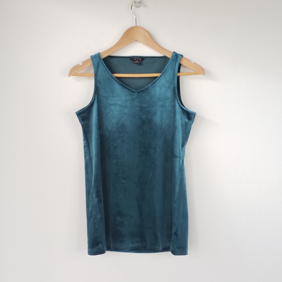 90s Velvet Tank XS V-Neck Teal Green Iman - Picture 1 of 3
